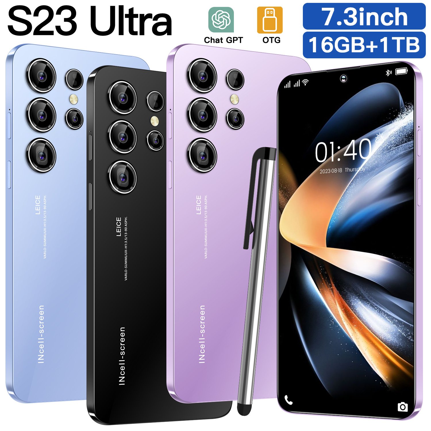 S23 Full Screen 16+512GB Android Mobile Phones With Stylus Unlocked Smart Phone